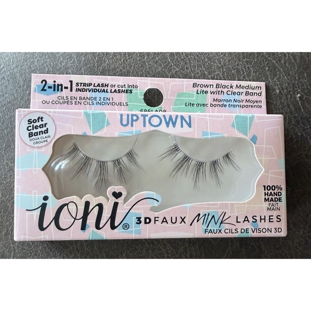 ioni Eyelashes 3D Faux Mink Lashes Uptown 686LAO8 Brown Black Medium Clear Band